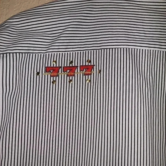 Las Olas Woman's Black Striped Gambling themed Shirt Size Medium - Picture 8 of 9